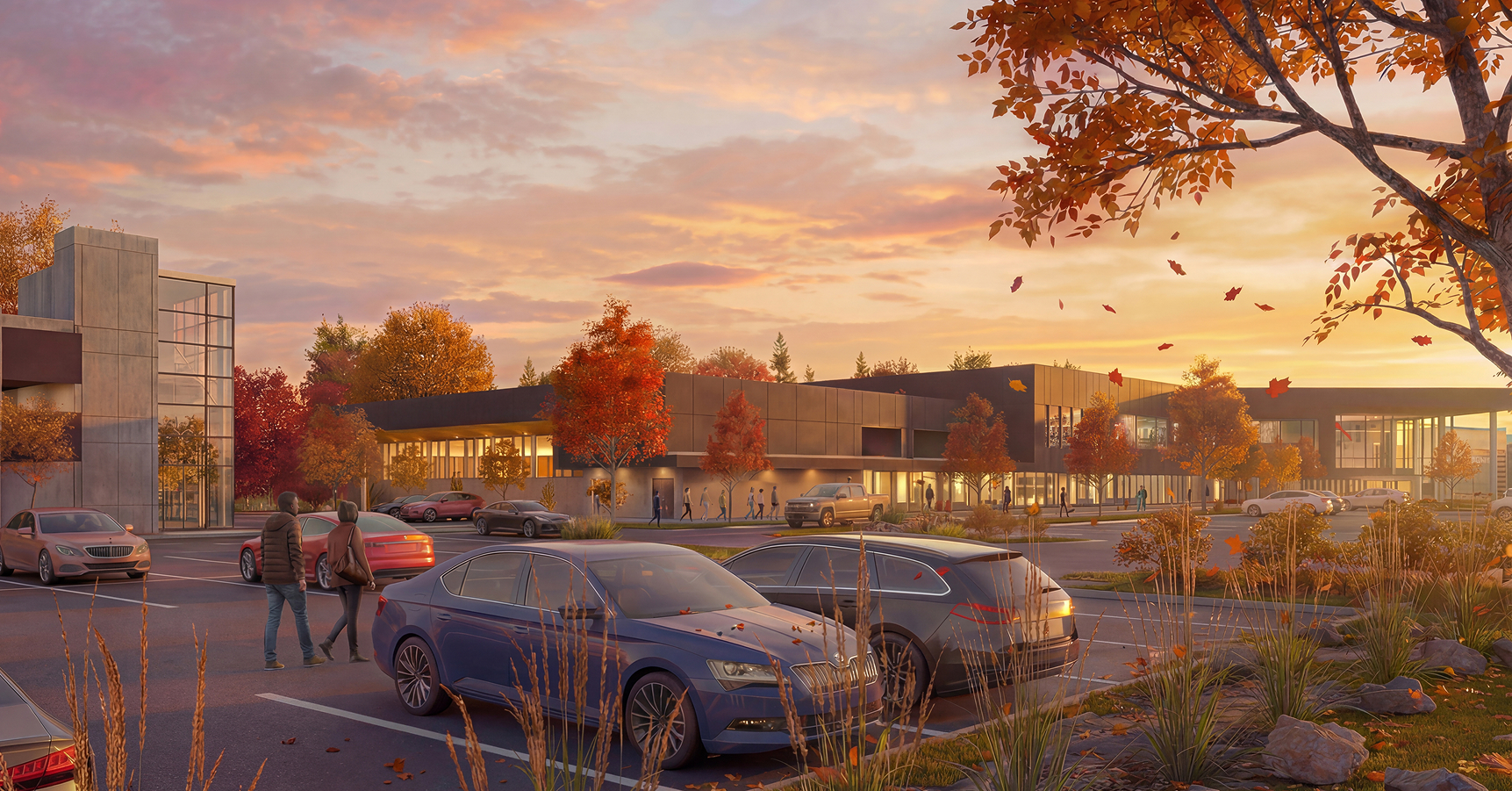 Concept art - Reh-Fit exterior at sunset